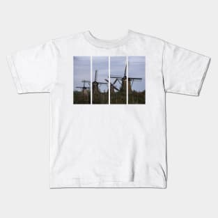 Wonderful landscapes in the Netherlands. Historic dutch windmills in Kinderdijk in a cloudy autumn day. Unesco site. Natural view from distance. Kids T-Shirt